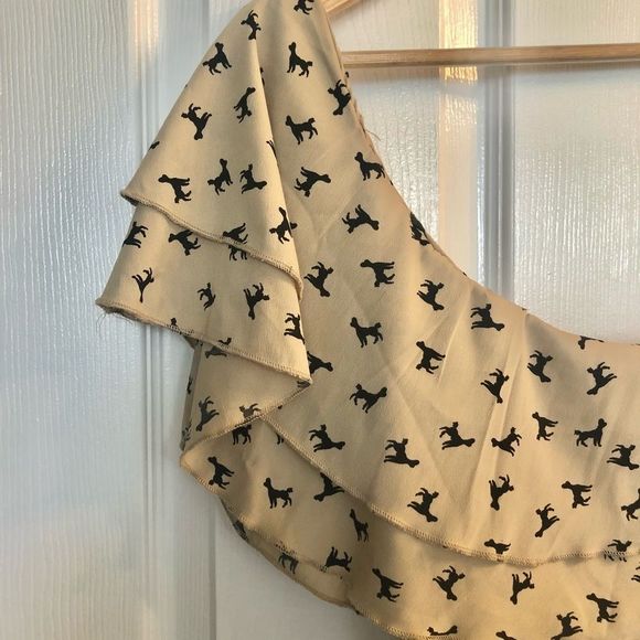 One Shoulder Dress, Poodle Print, Nude, Large - Picture 3 of 4